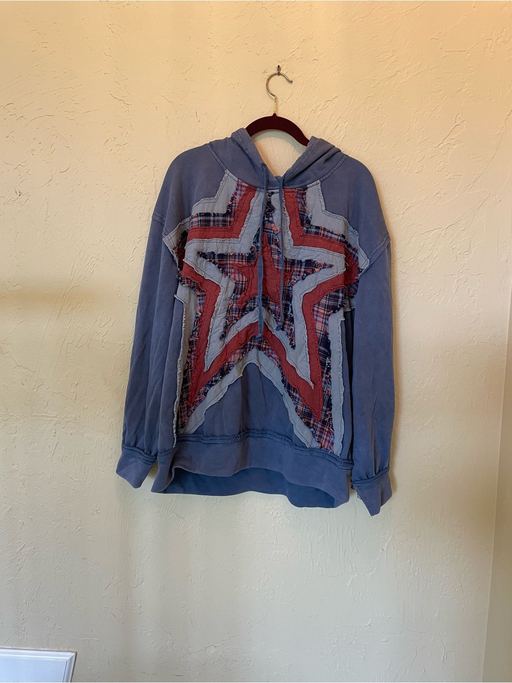 Oli & Hali Blue Hoodie with Red Star Patchwork